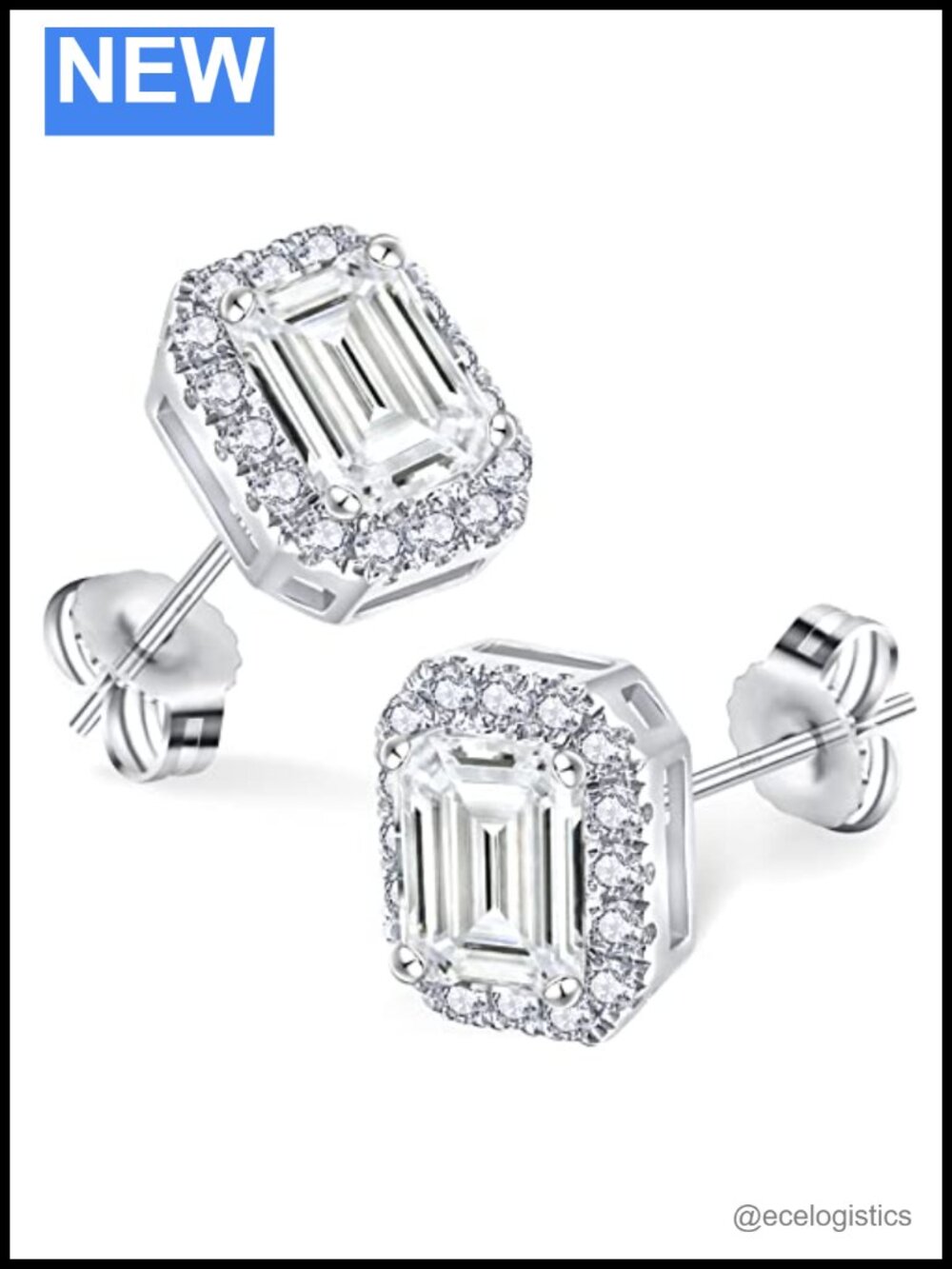 Emerald Cut Moissanite Stud Earrings Sterling Silver 4 cttw